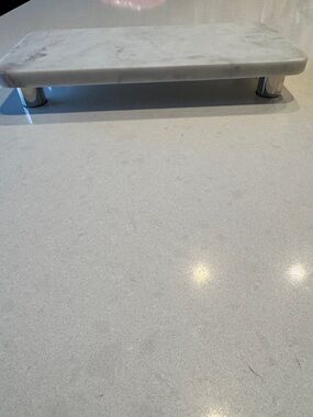 Target Threshold Marble-Effect Elevated Serving Stand in White and Silver